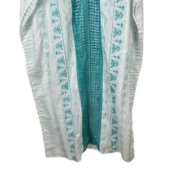 NEW RIO DE JAS size large White Blue embroidered Kaftan Mumu Dress Maxi Poncho - Picture 10 of 15